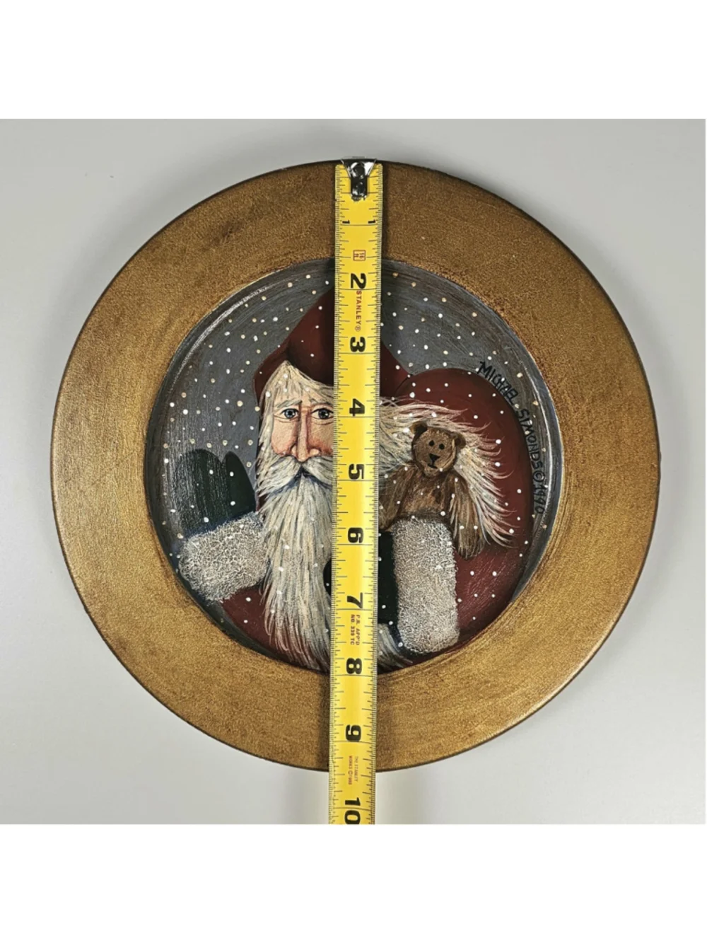 Vintage 1990 Michael Simonds Signed Old World Santa Folk Art Wooden Wall Plate